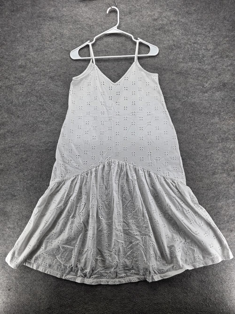 ASOS Design Dress Womens US 6 White Eyelet Sleeveless Midi Ruffle Cotton Summer